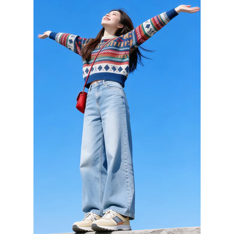 2026 겨울 새로운 라운드 넥 두꺼운 보온 레트로 루즈핏 느긋한 바람 디자인 슬림해 보이는 긴팔 니트 스웨터 이미지 2