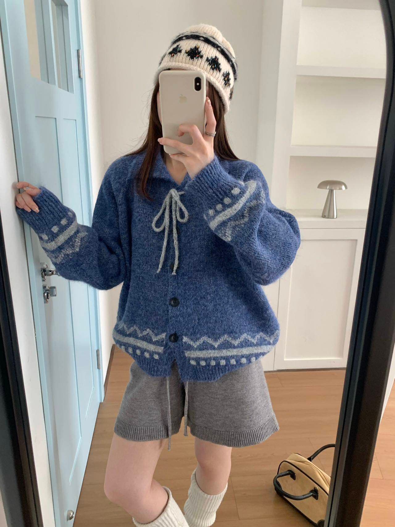 한 부서 분위기 센스 폴로 칼라 자카드 스웨터 오픈 가디건 여성 레이스업 문 襟 웨이브 루즈핏 레트로 부드러운 찹쌀 니트 재킷 이미지 2