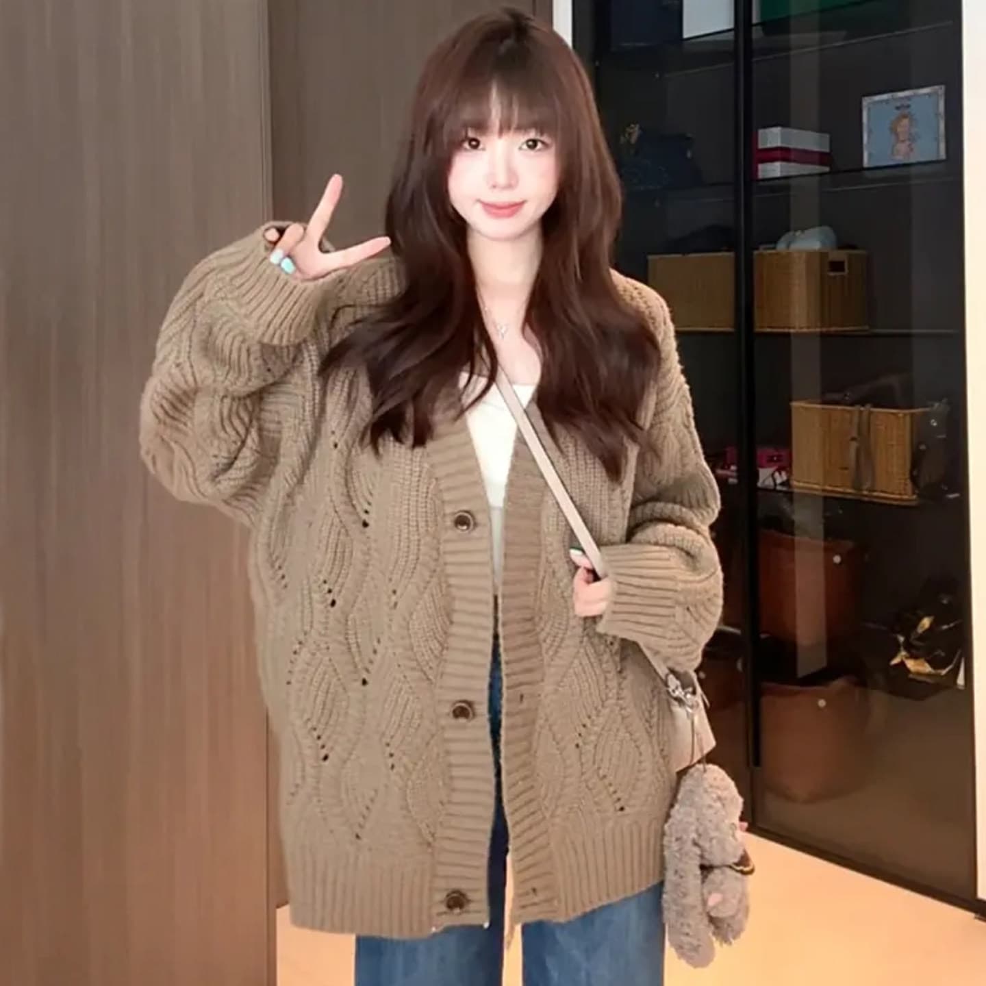 느긋한 바람 홀로우 아웃 니트 마 무늬 단추 오픈 가디건 스웨터 가을 겨울 루즈핏 다용도 스웨터 코트 부드러운 맨위 상세 이미지 4