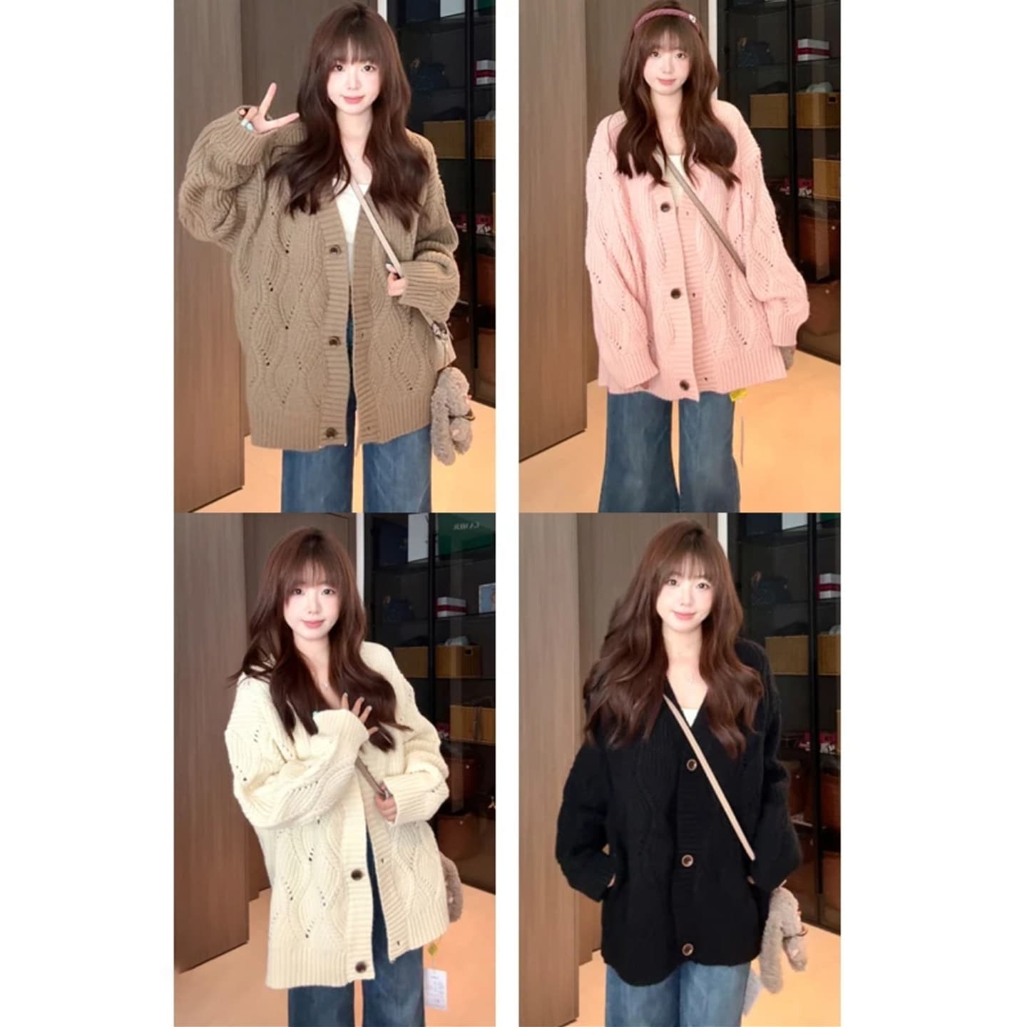 느긋한 바람 홀로우 아웃 니트 마 무늬 단추 오픈 가디건 스웨터 가을 겨울 루즈핏 다용도 스웨터 코트 부드러운 맨위 상세 이미지 5