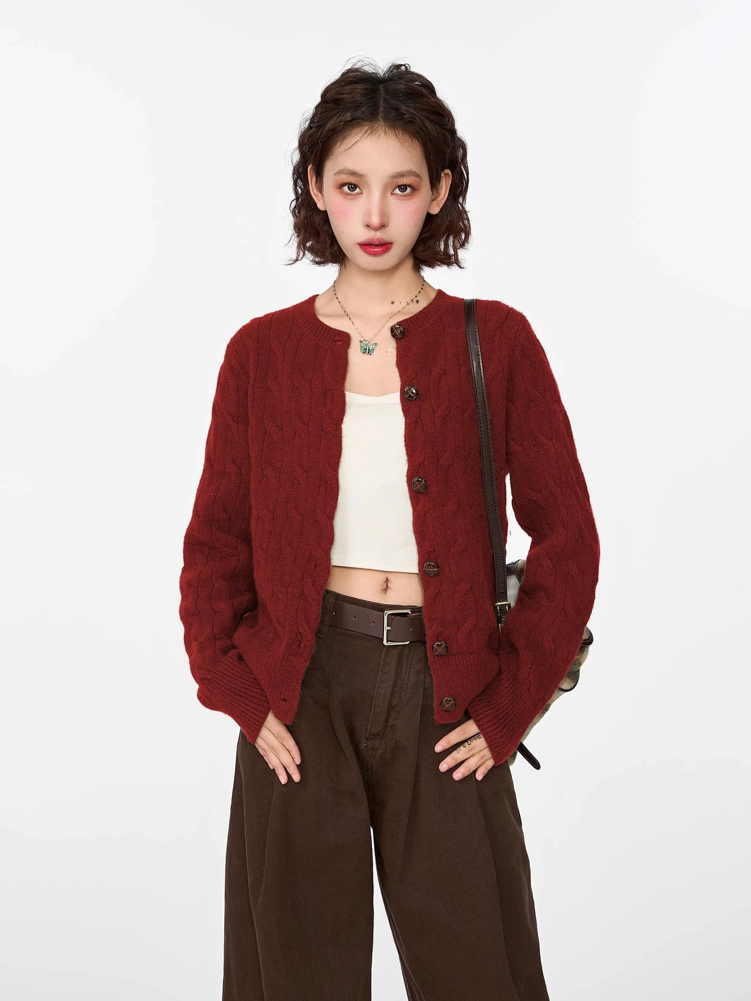 녹색 꽈배기 스웨터 니트 오픈 가디건 여성 코트 이른 가을 가을 인사이드 가져 가라. 만나는 쇼트 스타일 니트 스웨터 긴팔 맨위 상세 이미지 7