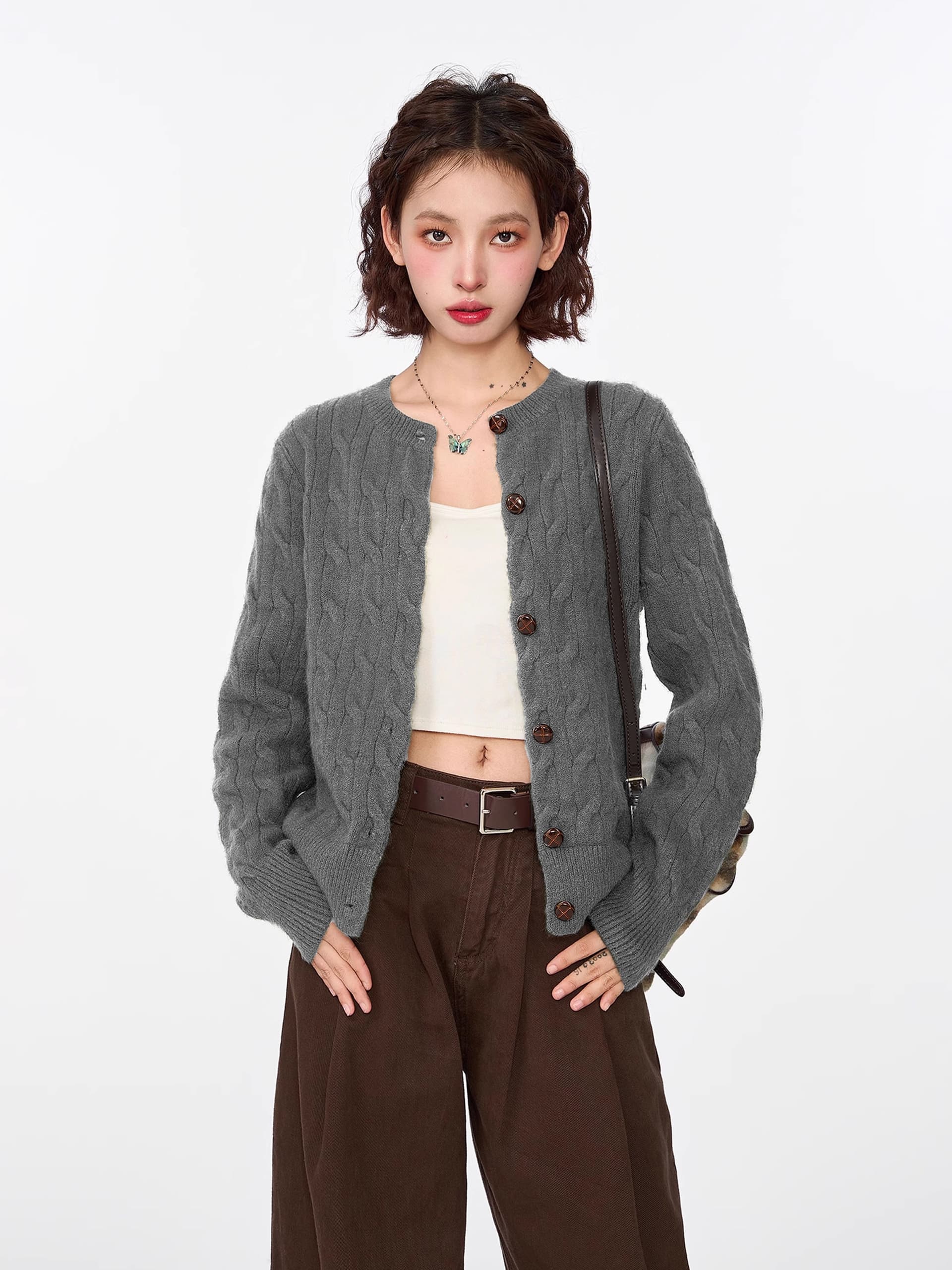 녹색 꽈배기 스웨터 니트 오픈 가디건 여성 코트 이른 가을 가을 인사이드 가져 가라. 만나는 쇼트 스타일 니트 스웨터 긴팔 맨위 상세 이미지 21