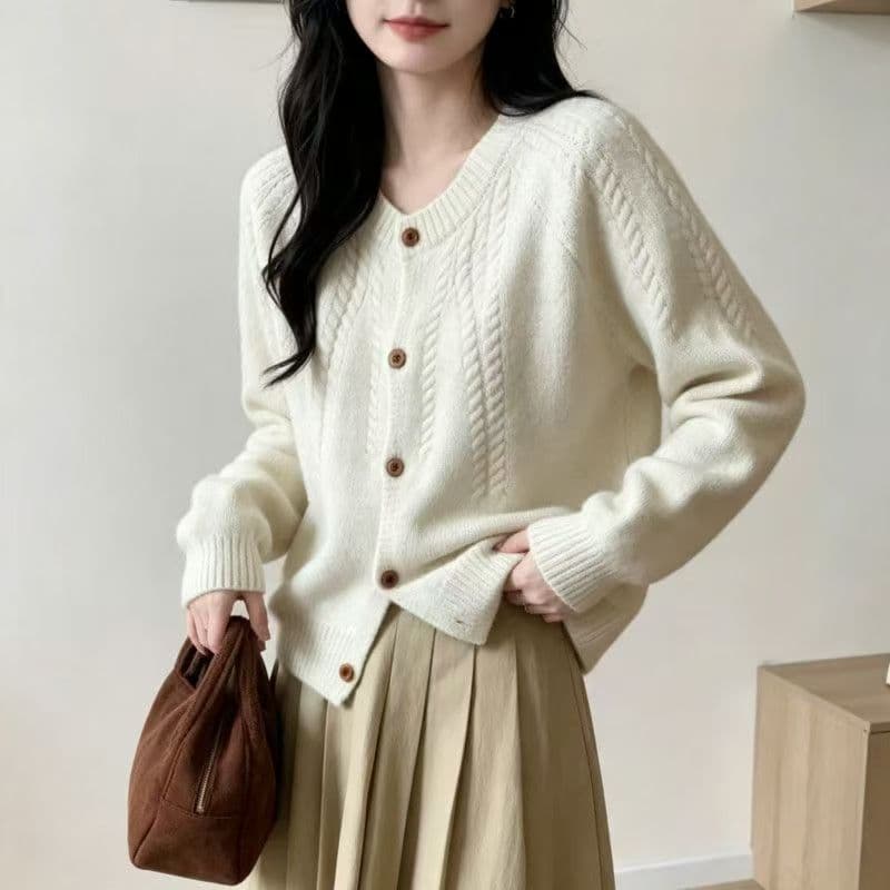 작은 키 주황색 부드러운 찹쌀 오픈 가디건 스웨터 여성 코트 가을 겨울 외부 가져 가라. 느긋한 바람 루즈핏 두꺼운 니트 스웨터 맨위 이미지 3
