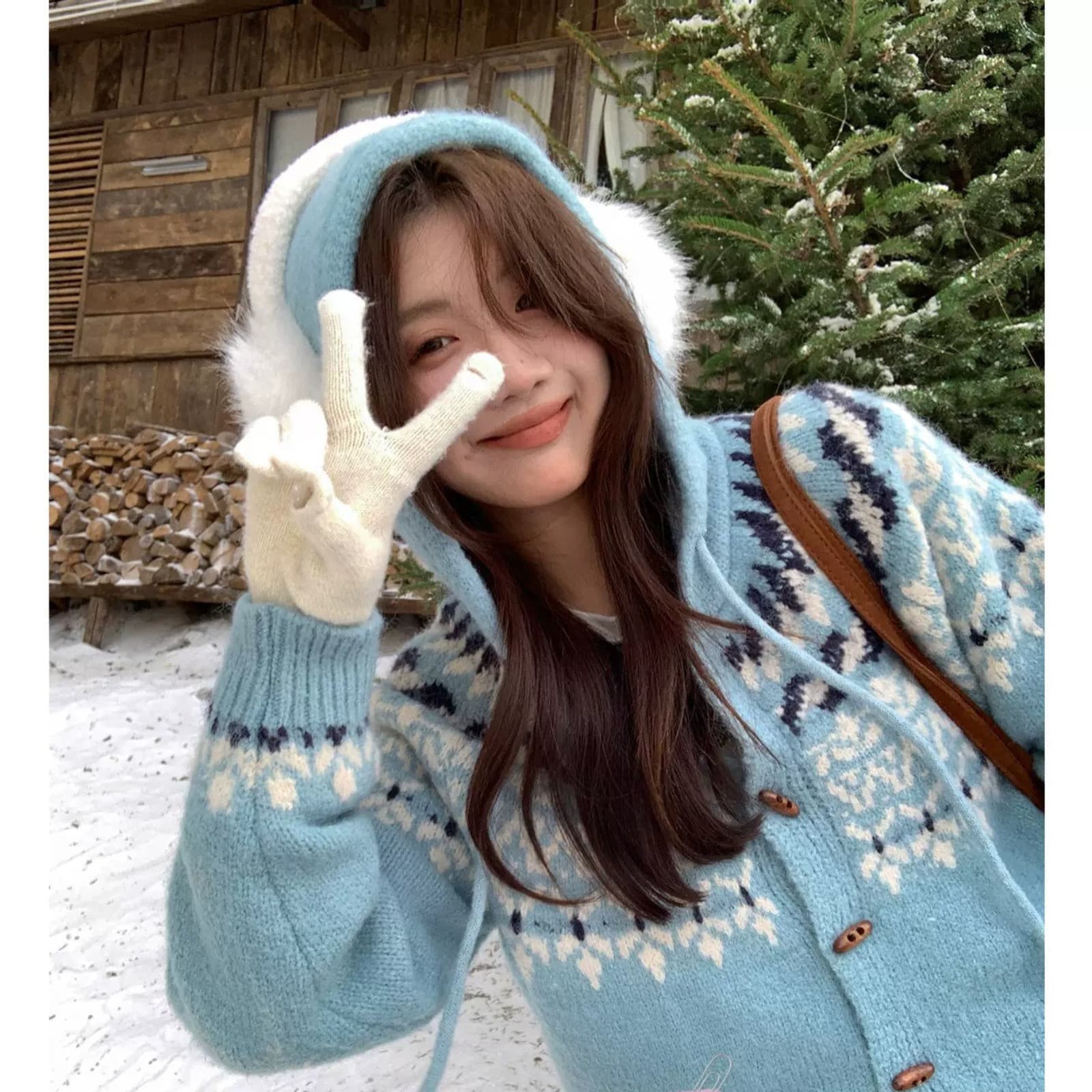 한국 스타일 레트로 무거운 작업 자카드 후드 스웨터 코트 작은 키 축제 분위기 크리스마스 맨위 상세 이미지 1