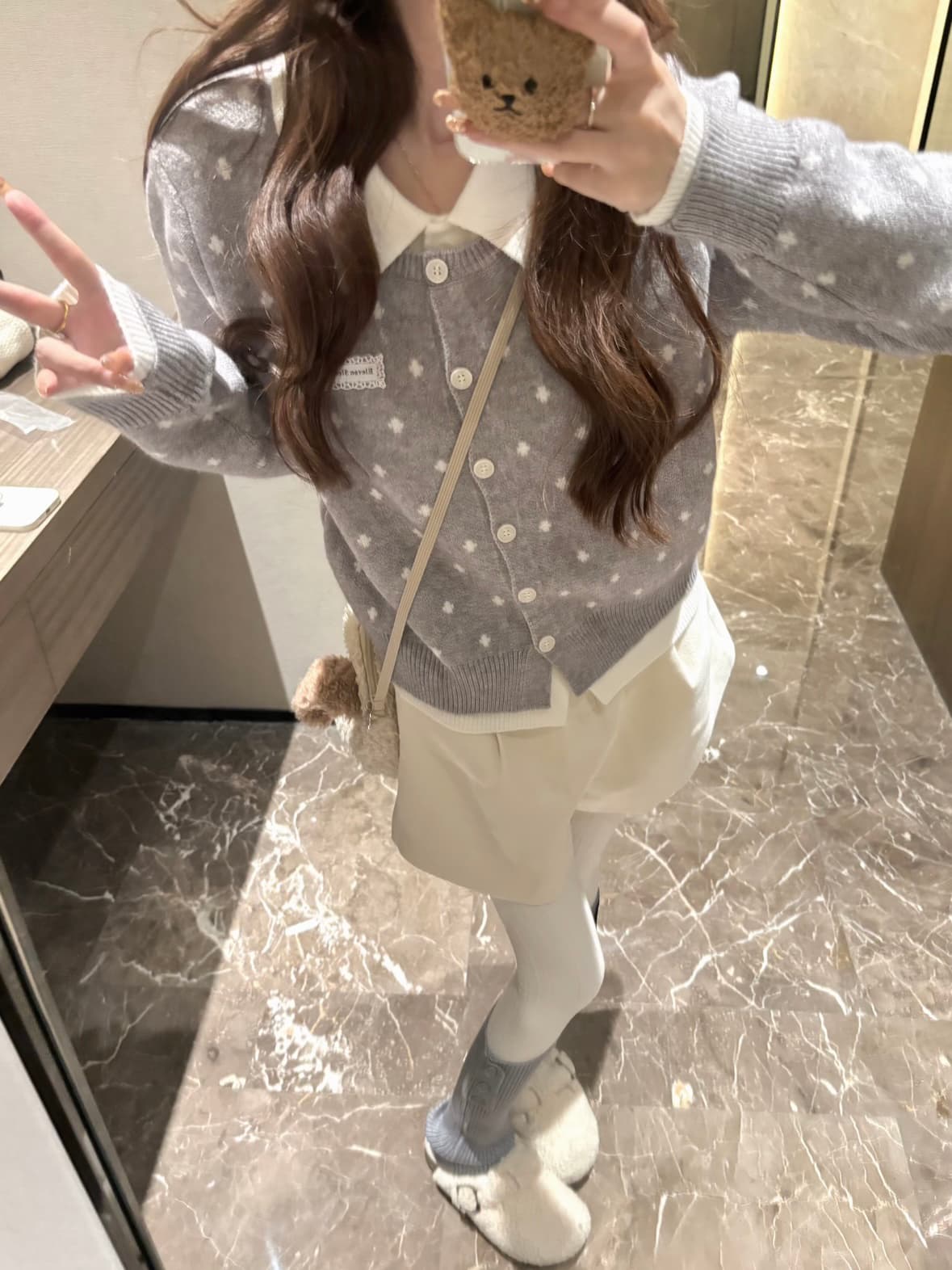 아메리칸 회색 긍정적 인 어깨 POLO 칼라 페이크 레이어드 스웨터 오픈 가디건 여성 코트 가을 겨울 몸매 가꾸기 슬림해 보이는 니트 스웨터 맨위 이미지 3
