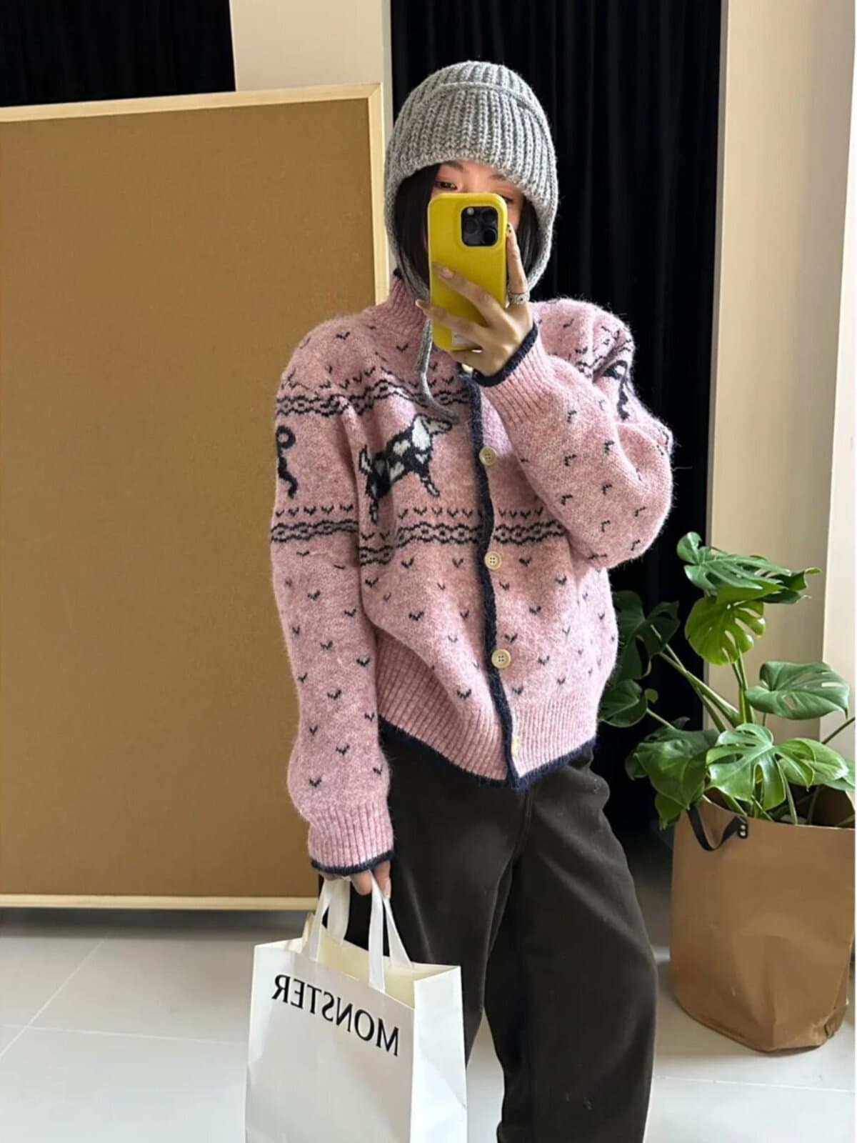 한 부서 느긋한 품격 부드러운 찹쌀 스웨터 조기 봄 새로운 디자인 센스 작은 대중 루즈핏 강아지 니트 오픈 가디건 맨위 상세 이미지 1