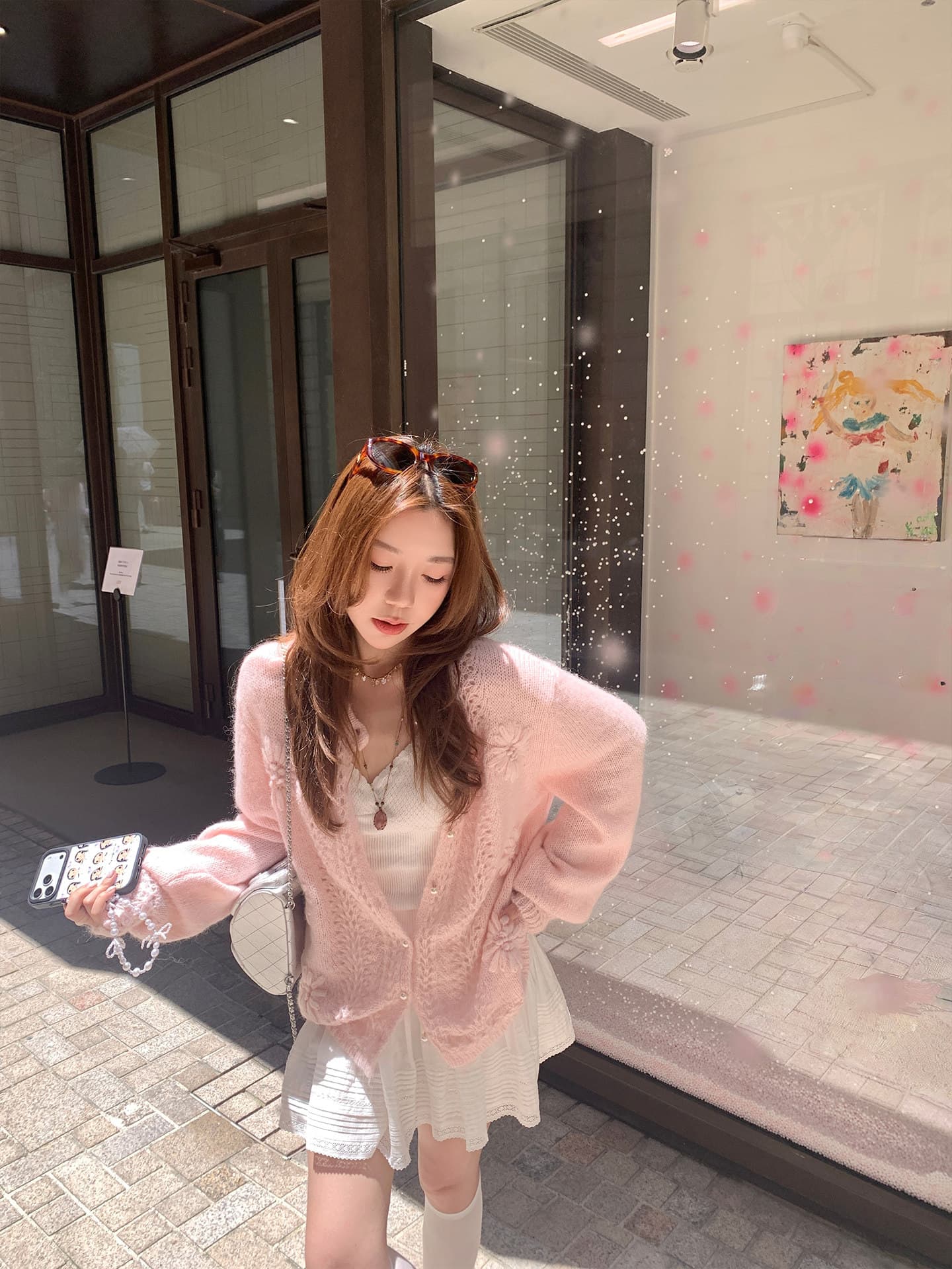 cheeseandkisses 꽃 객실 전복 약화 된 양모 영 마 하이 수공 자수 루즈핏 스웨터 오픈 가디건 상세 이미지 2