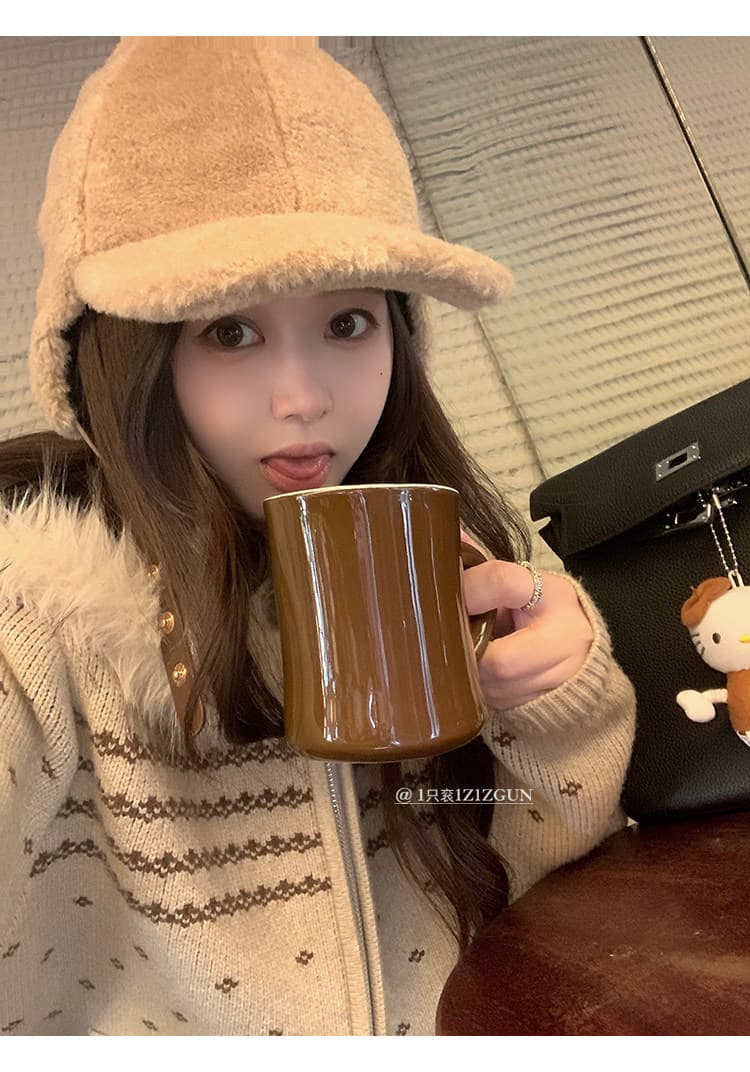 공정한 섬 후드 모피 칼라 지퍼 스웨터 여성 코트 가을 겨울 새로운 레트로 품격 두꺼운 쇼트 스타일 니트 오픈 가디건 이미지 4