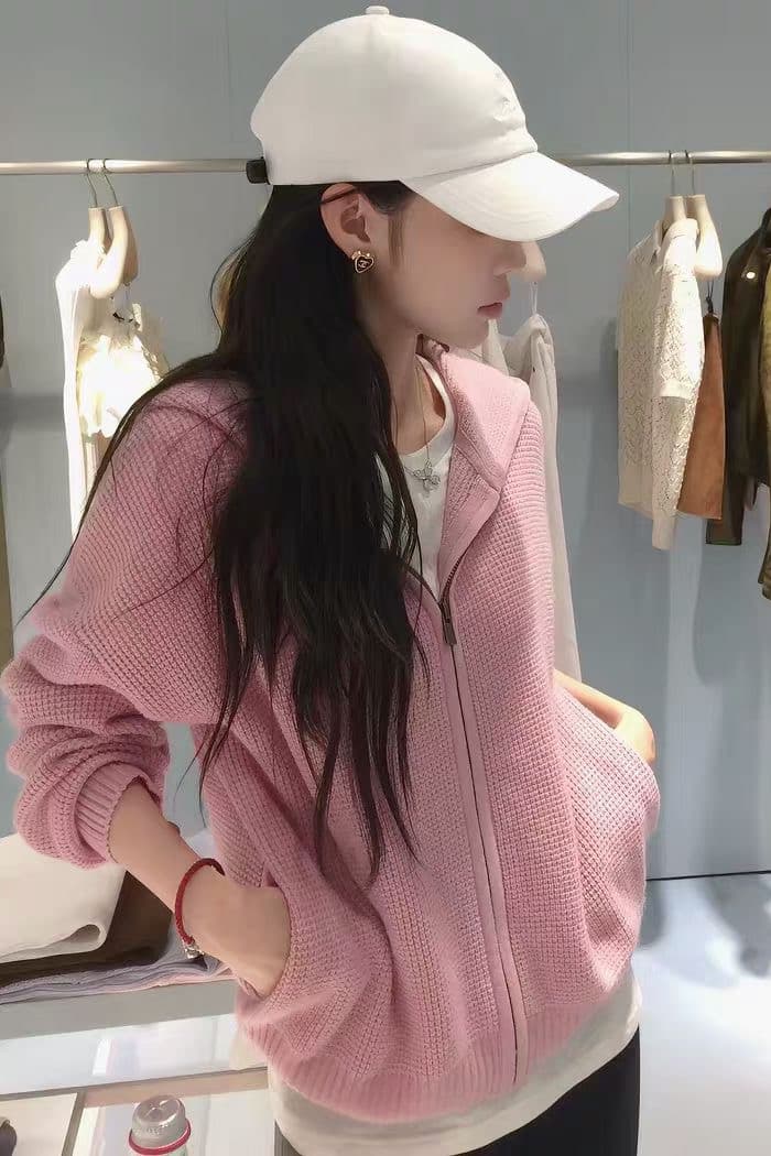 장 베이 베이 ibell 한 부서 루즈핏 슬림해 보이는 3 차원 후아 남편 그리드 후드 오픈 가디건 여성 레저 다용도 양모 재킷 상세 이미지 6
