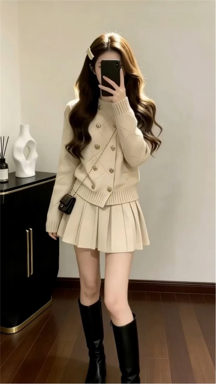 작은 키 향기로운 스웨터 원피스 아이들 이른 가을 2026 새로운 그레이트 통해보기 가져 가라. 전체 집합 미니 스커트 세트 상세 이미지 1