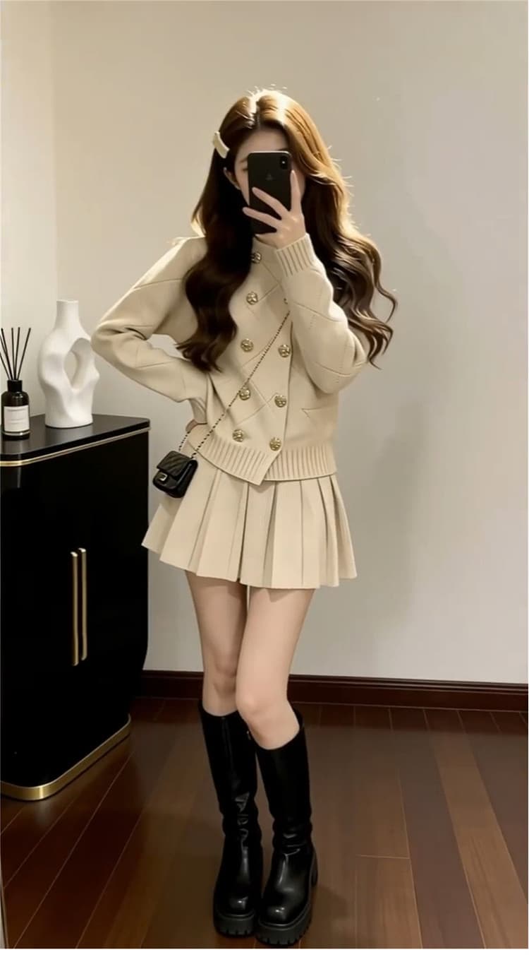작은 키 향기로운 스웨터 원피스 아이들 이른 가을 2026 새로운 그레이트 통해보기 가져 가라. 전체 집합 미니 스커트 세트 상세 이미지 2