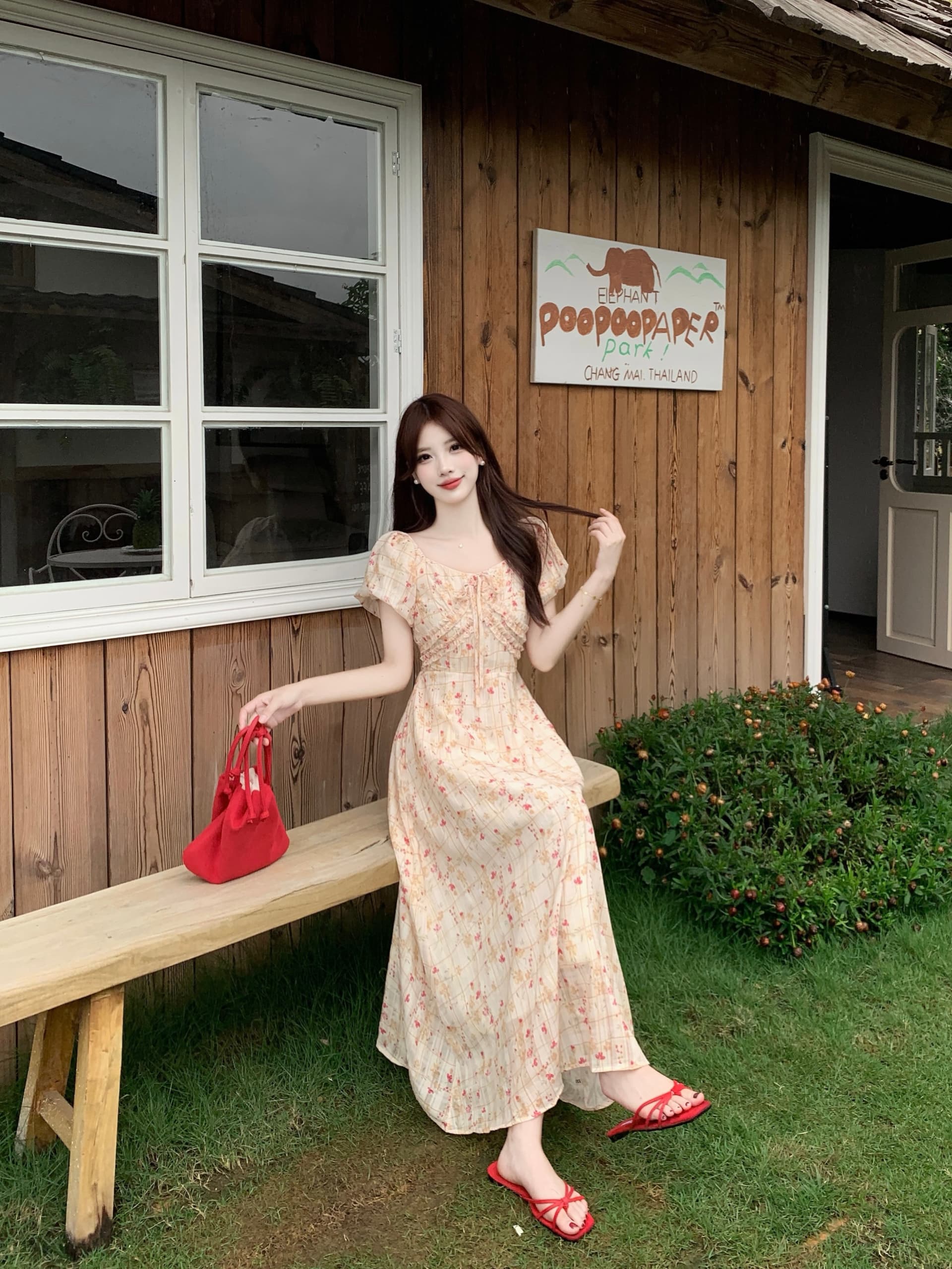 실사 여름 빅 사이즈 여성 의류 지방 mm 슬림해 보이는 드레스 프랑스식 착용 가져 가라. 부드러운 휴가 바람 꽃무늬 치마 상세 이미지 3