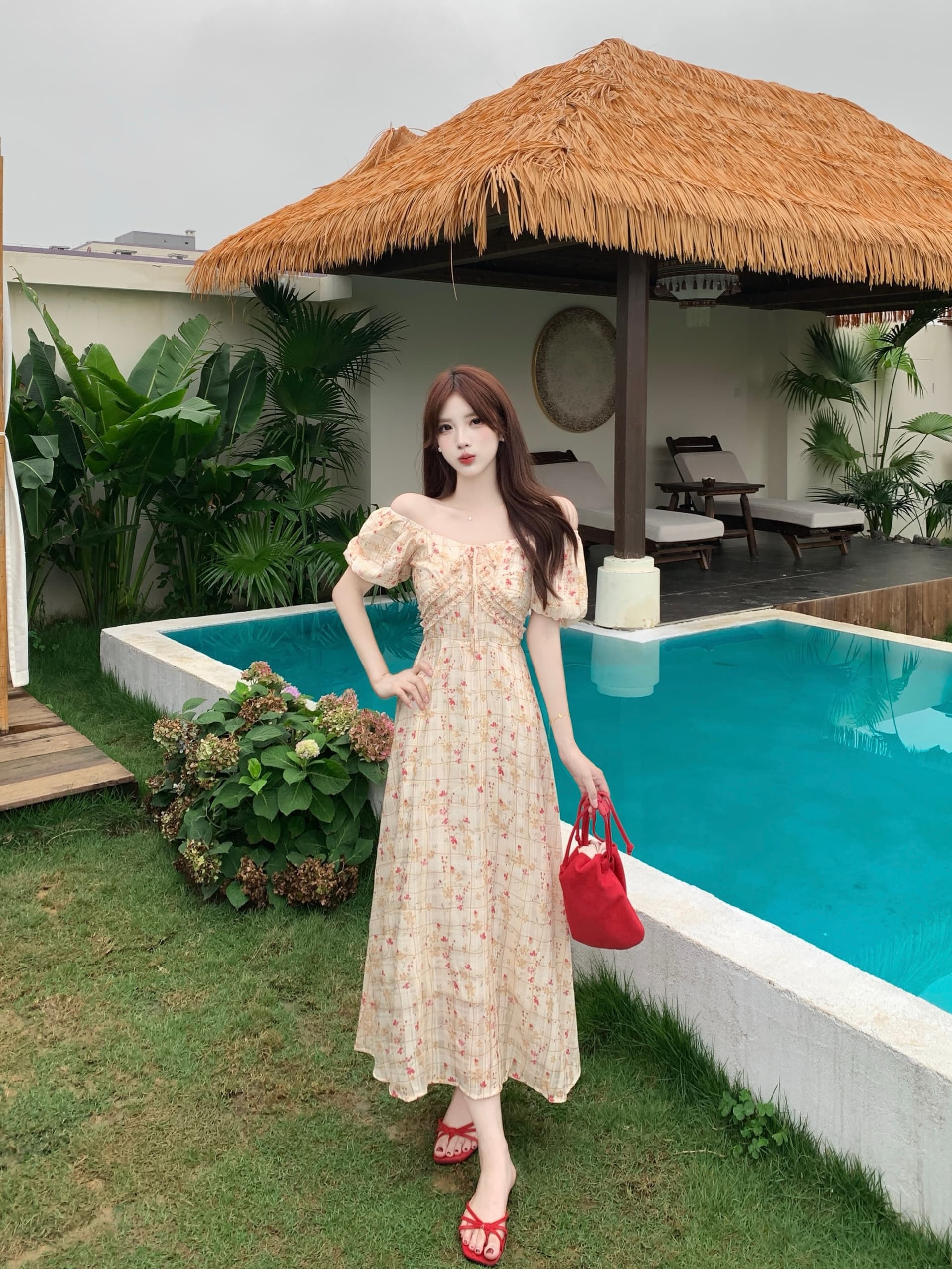 실사 여름 빅 사이즈 여성 의류 지방 mm 슬림해 보이는 드레스 프랑스식 착용 가져 가라. 부드러운 휴가 바람 꽃무늬 치마 상세 이미지 7