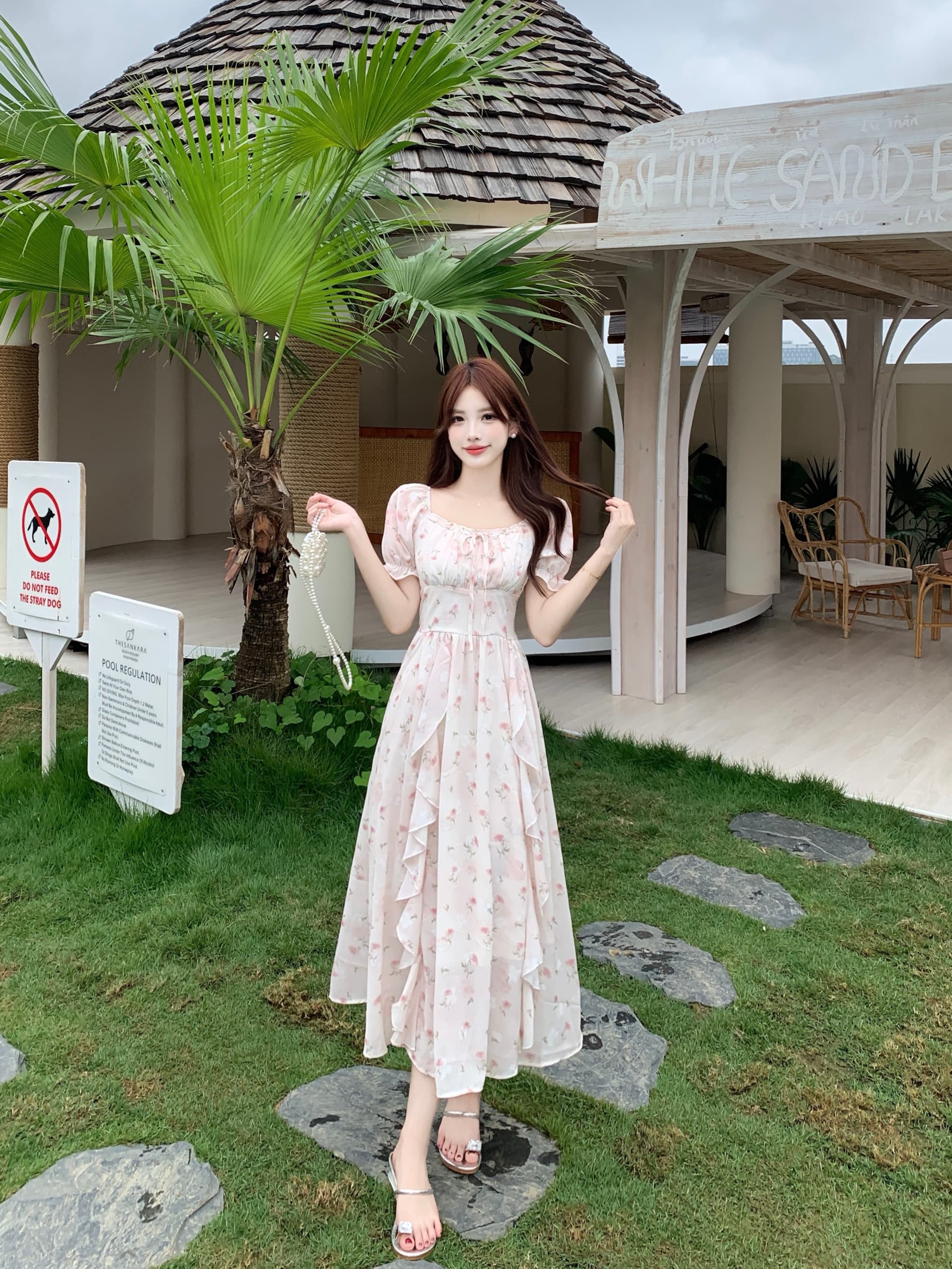 실사 빅 사이즈 지방 mm 프랑스식 자카드 광장 칼라 프릴 쉬폰 여성 드레스 여름 품격 슬림해 보이는 연령 감소 롱 스커트 상세 이미지 2
