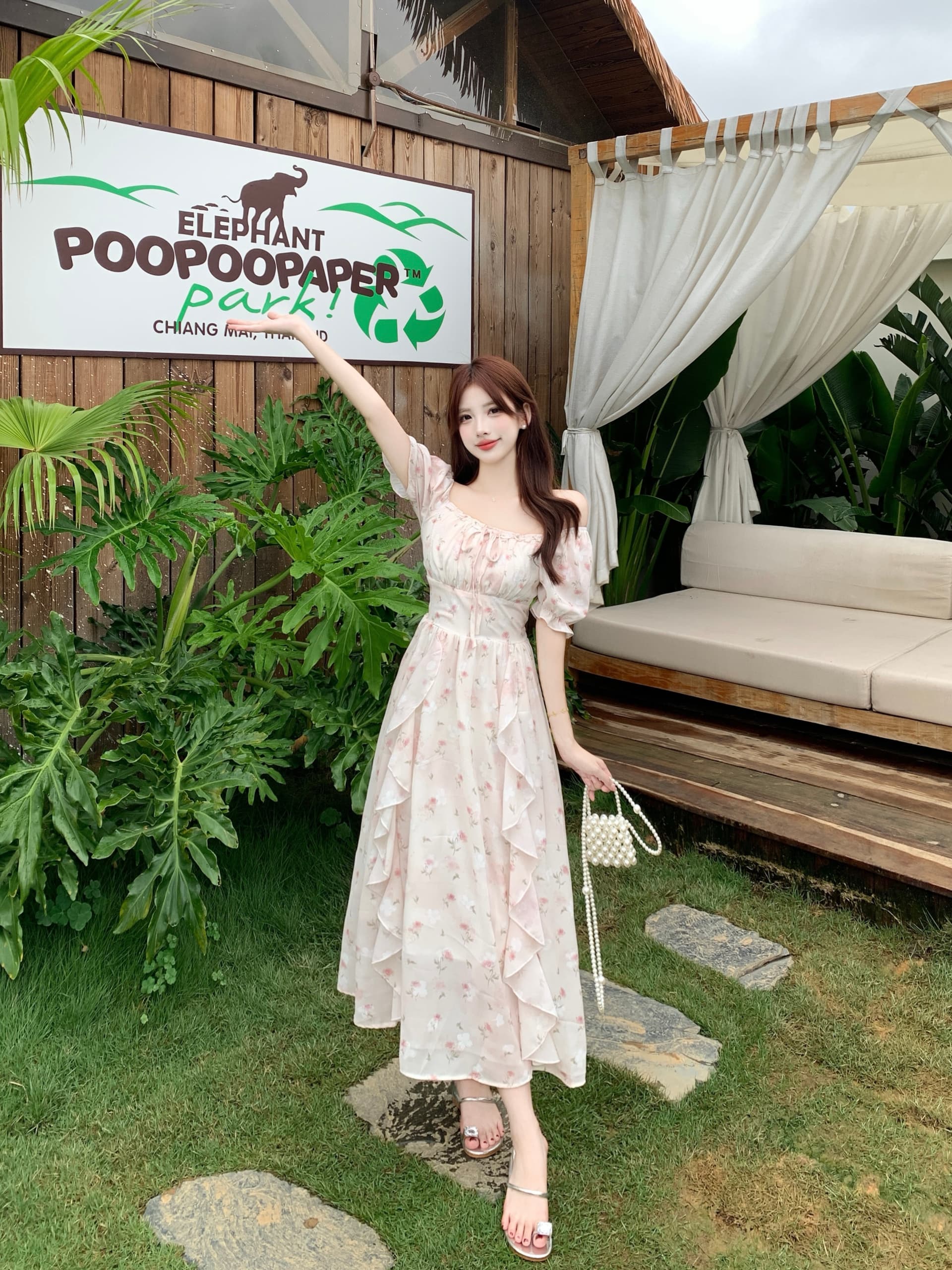 실사 빅 사이즈 지방 mm 프랑스식 자카드 광장 칼라 프릴 쉬폰 여성 드레스 여름 품격 슬림해 보이는 연령 감소 롱 스커트 상세 이미지 3