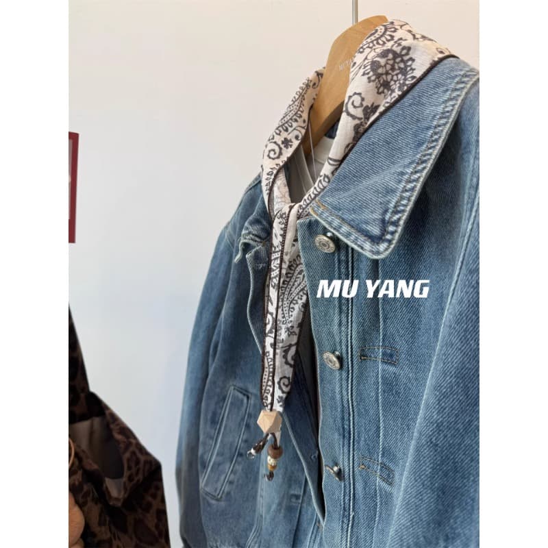muyang 한국 워싱 재료 스카프 장식 레트로 데님 여성 코트 쇼트 스타일 폴로 칼라 다용도 재킷 재킷 이미지 5