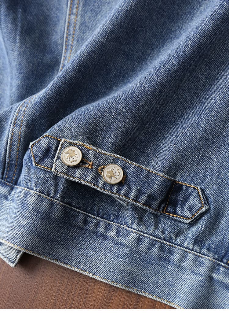 세련된 눈부신 무거운 작업 핫픽스 워싱 블루 그라데이션 출퇴근 패션 폴로 칼라 데님 여성 코트 새로운 상세 이미지 38