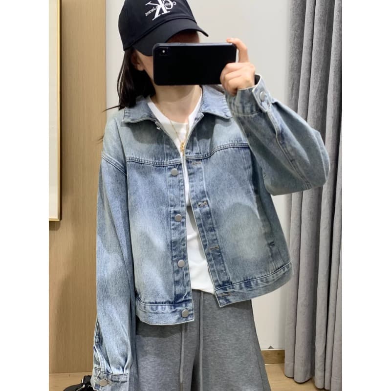 봄 캐주얼 바람 마 오래된 타닌 재킷 자수 작은 말 쇼트 스타일 데님 재킷 다용도 맨위