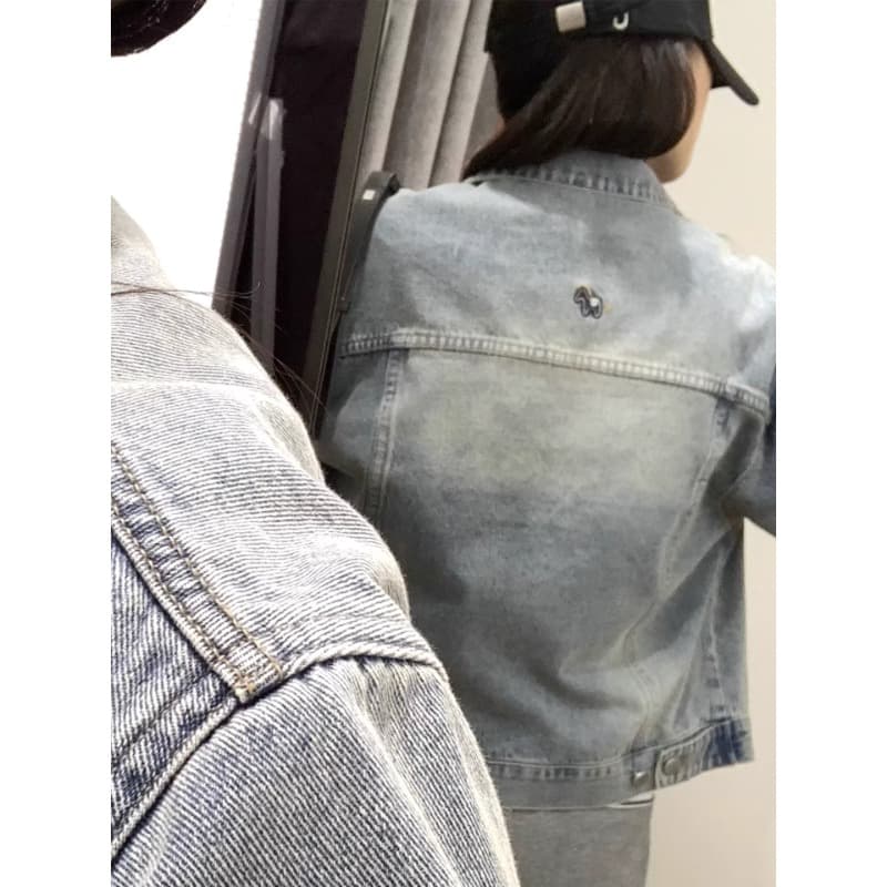 봄 캐주얼 바람 마 오래된 타닌 재킷 자수 작은 말 쇼트 스타일 데님 재킷 다용도 맨위 이미지 2