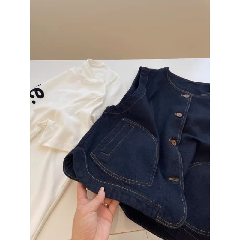 기타 바람 레트로 라운드 넥 데님 조끼 여자 가을 슬림해 보이는 작은 키 스택 착용 캐주얼 민소매 외부 잡아라. 의류 이미지 5