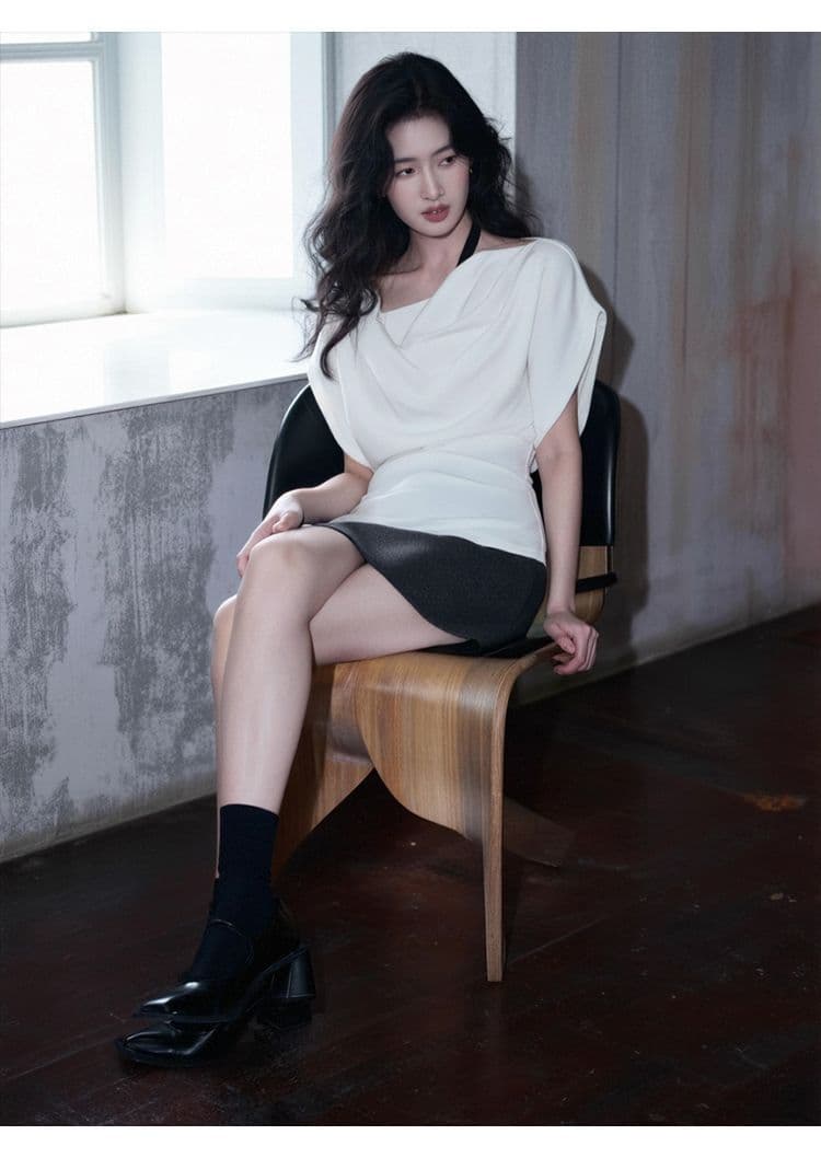 원본 품질 프랑스식 보라색 흔들다 칼라 배트윙 소매 티셔츠 여성 2026 봄 여름 허리 수축 슬림해 보이는 디자인 센스 맨위 이미지 3