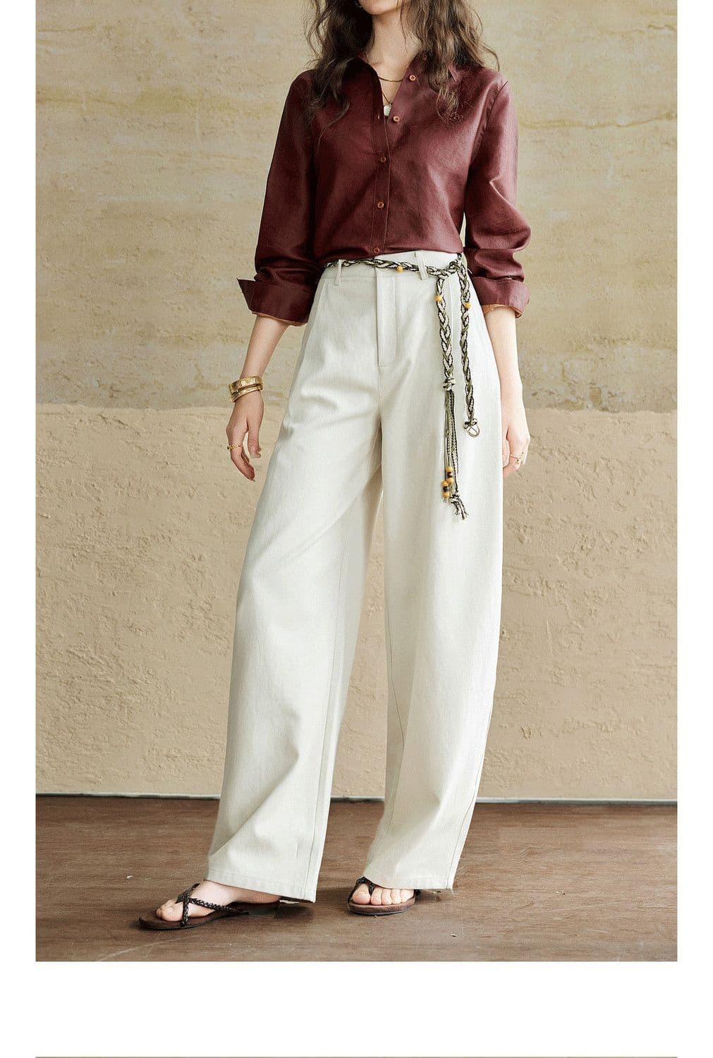 원본 품질 라이 경기 서울 면 느슨함 넓은 다리 캐주얼 바지 2026 새로운 짜임 벨트 바지 아이들 상세 이미지 3