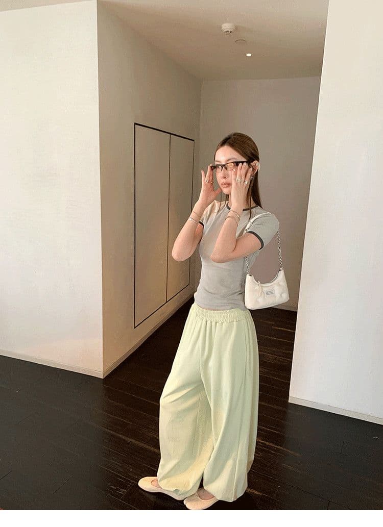 원본 품질 가벼움 루즈핏 와이드 레깅스 바지 2026 봄 새로운 캐주얼 허리밴드 조거 랜턴 웨이 바지 상세 이미지 2