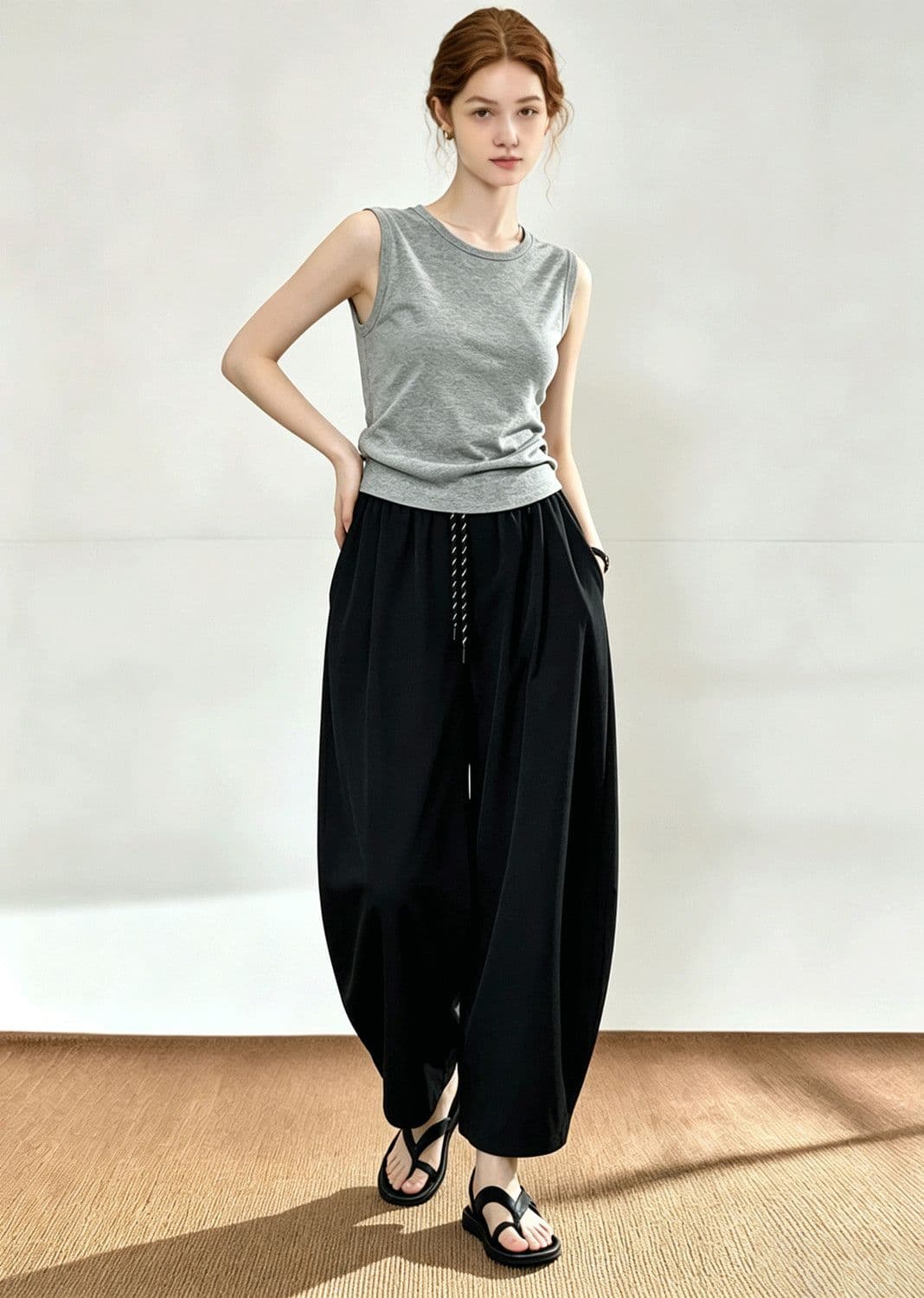 원본 품질 프랑스식 검정색 버블 부드러운 편안함 캐주얼 바지 여성 의류 2026 가을 새로운 다용도 모통이 칼 바지 상세 이미지 2