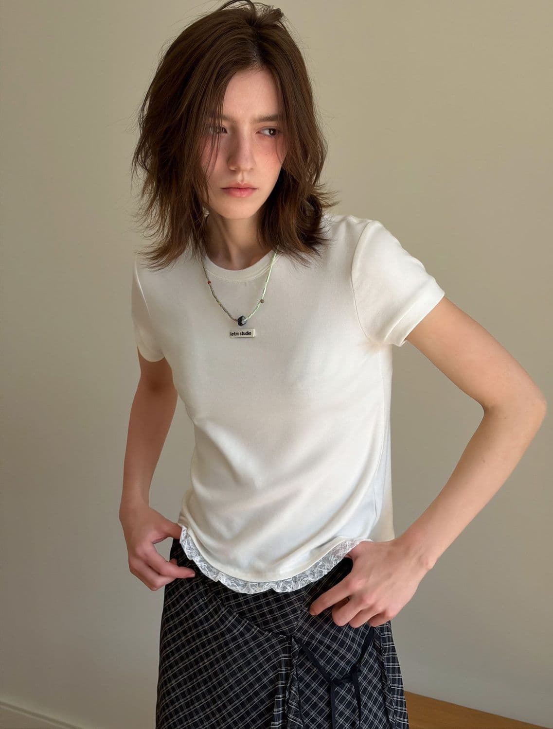 원본 품질 한 부서 레트로 패치워크 레이스 신축성 티셔츠 2026 여름 새로운 몸매 가꾸기 반팔 맨위 상세 이미지 16