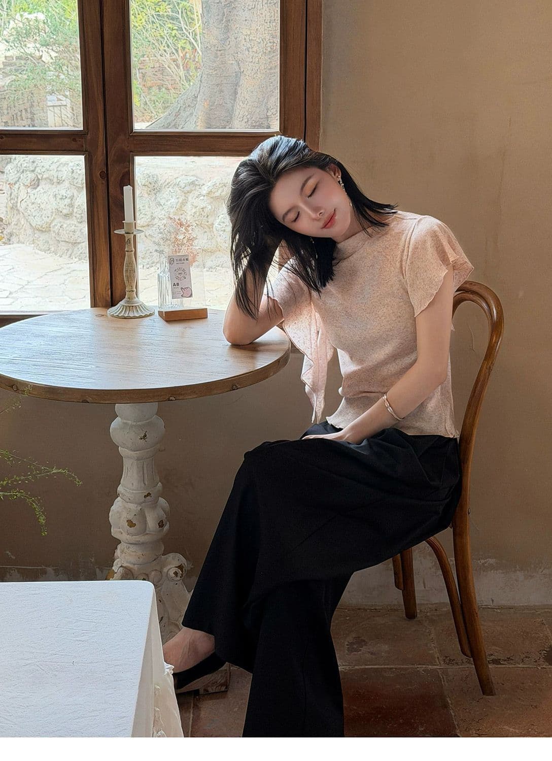 원본 품질 한 부서 미니멀리즘 프릴 티셔츠 여성 의류 2026 가을 새로운 긍정적 인 어깨 질감 슬림해 보이는 반팔 상세 이미지 15