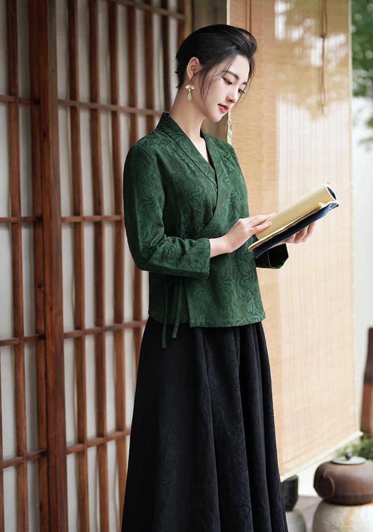 2026 가을 면 린넨 자카드 문예 레트로 젠 쇼트 스타일 중식 만나는 차 서비스 상세 이미지 7