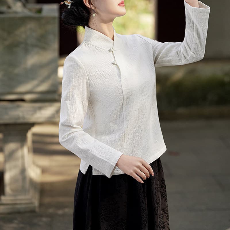 2026 가을 문예 레트로 아마 자카드 비스듬한 襟 중식 젠 맨위 차 서비스 이미지 4