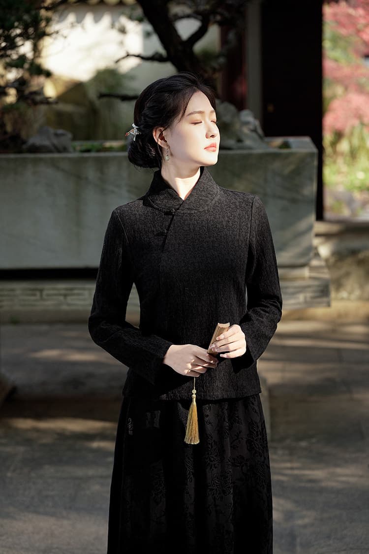 2026 가을 문예 레트로 아마 자카드 비스듬한 襟 중식 젠 맨위 차 서비스 상세 이미지 9