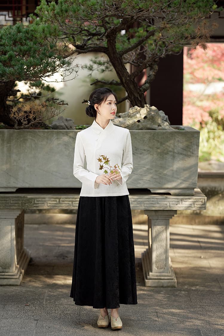 2026 가을 문예 레트로 아마 자카드 비스듬한 襟 중식 젠 맨위 차 서비스 상세 이미지 20