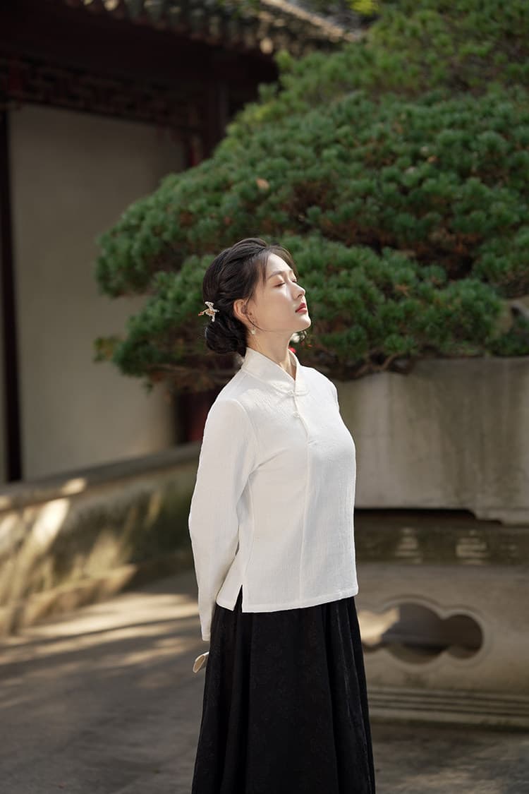 2026 가을 문예 레트로 아마 자카드 비스듬한 襟 중식 젠 맨위 차 서비스 상세 이미지 26