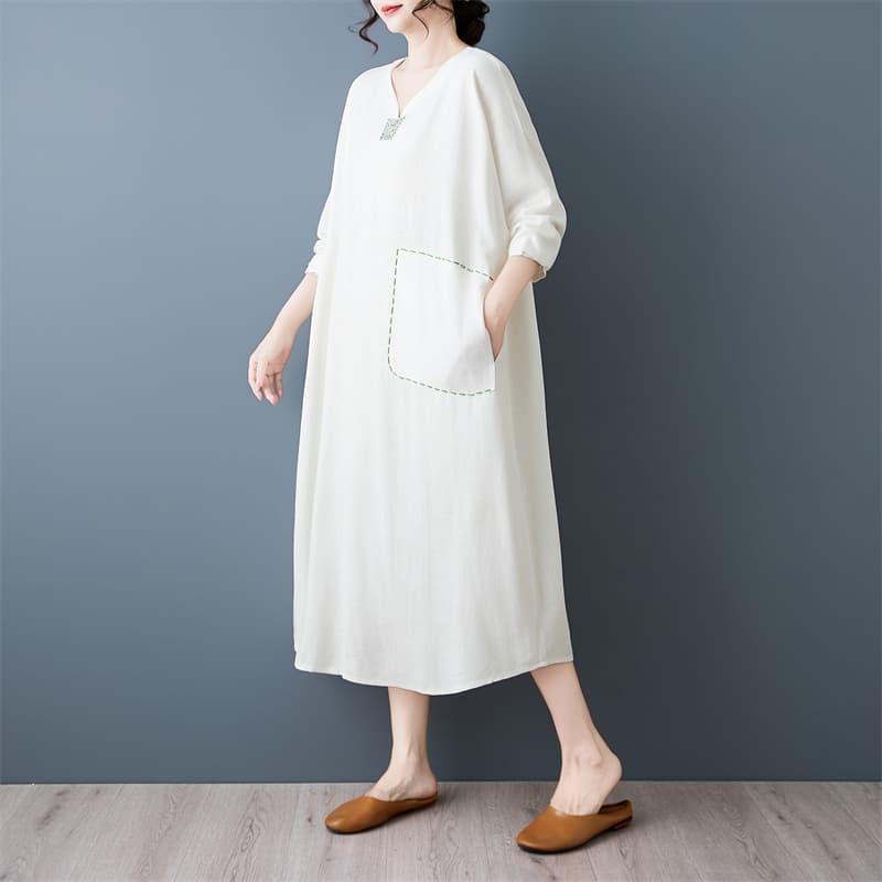 2026 실사 가을 새로운 센 부서 빅 사이즈 레트로 아마 자수 긴팔 루즈핏 슬림해 보이는 드레스 로브 이미지 4