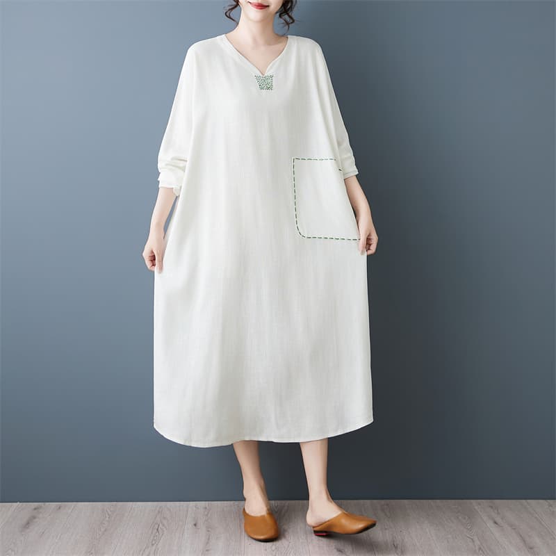 2026 실사 가을 새로운 센 부서 빅 사이즈 레트로 아마 자수 긴팔 루즈핏 슬림해 보이는 드레스 로브