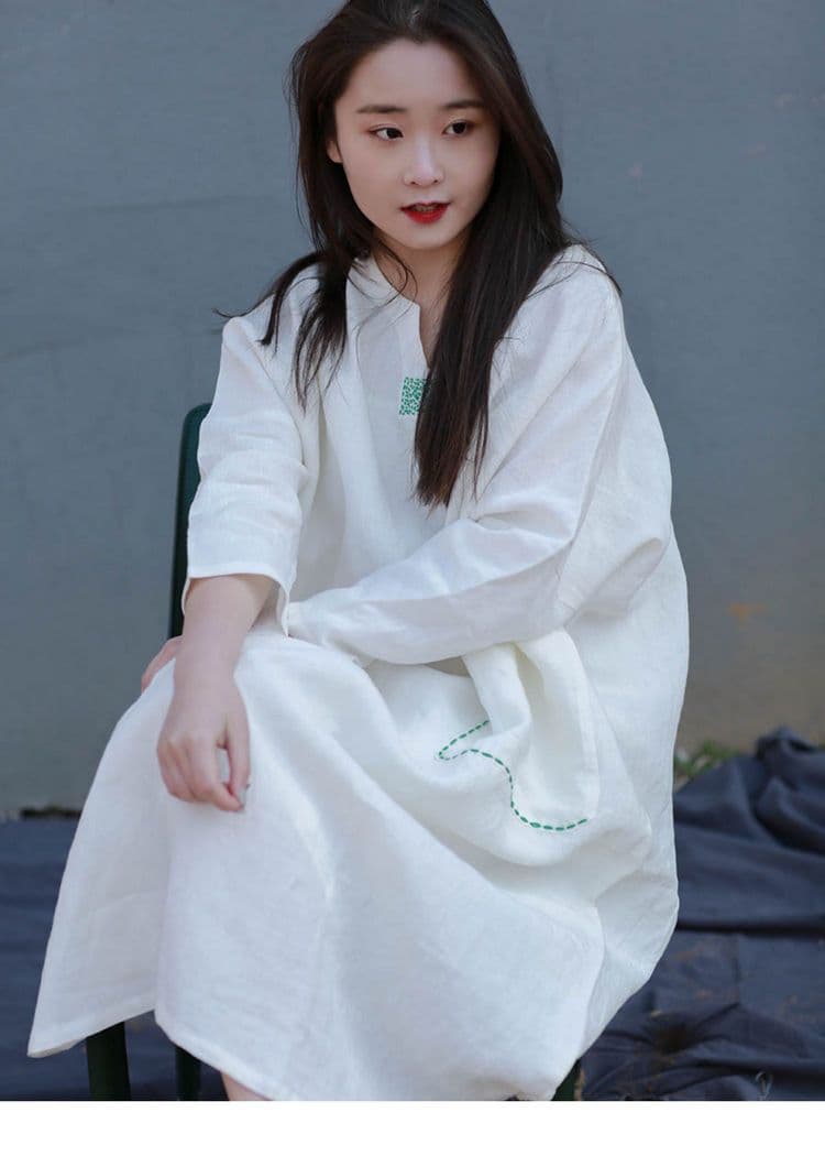 2026 가을 새로운 센 부서 빅 사이즈 레트로 아마 자수 긴팔 루즈핏 슬림해 보이는 드레스 로브 상세 이미지 7