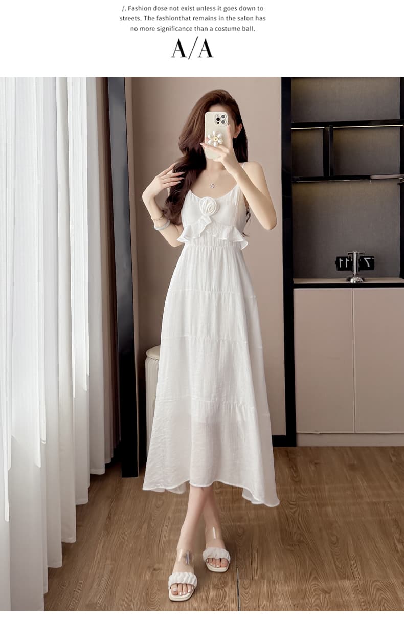 프랑스식 전원 바람 황색 슬립 길다 치마 3 차원 꽃 소녀 센스 해변가 휴가 바람 여성 드레스 상세 이미지 10