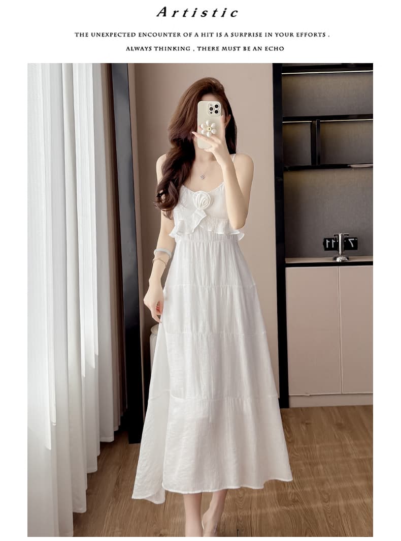 프랑스식 전원 바람 황색 슬립 길다 치마 3 차원 꽃 소녀 센스 해변가 휴가 바람 여성 드레스 상세 이미지 15