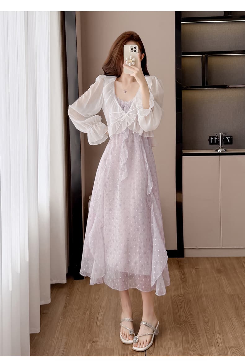 슬립 여성 드레스 여름 품격 고급 센스 보라색 고유 한 아름다운 슬립 드레스 경기 자외선 차단 오픈 가디건 투피스 슈트 상세 이미지 20