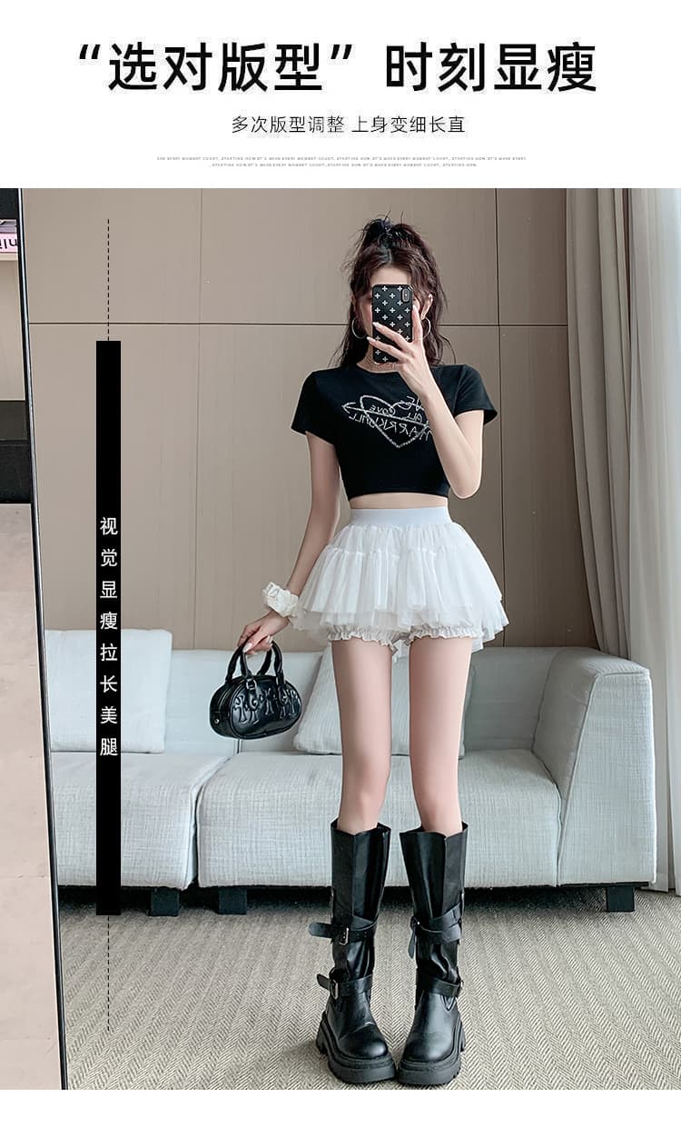 실사 프랑스식 케이크 치마바지 핫걸 슬림해 보이는 노출 방지 밴딩 하이웨이스트 발레 바람 도트 무늬 망사 a 반신 스커트 상세 이미지 5