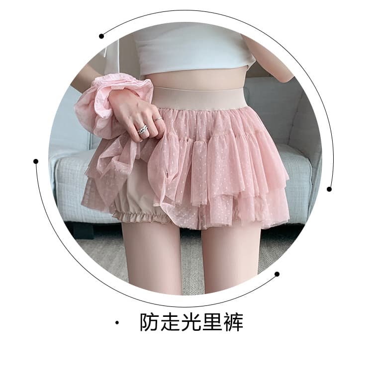 실사 프랑스식 케이크 치마바지 핫걸 슬림해 보이는 노출 방지 밴딩 하이웨이스트 발레 바람 도트 무늬 망사 a 반신 스커트 상세 이미지 6