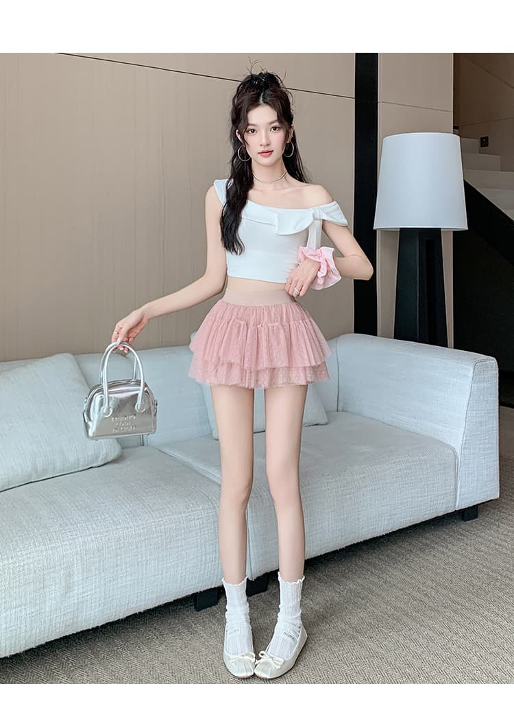 실사 프랑스식 케이크 치마바지 핫걸 슬림해 보이는 노출 방지 밴딩 하이웨이스트 발레 바람 도트 무늬 망사 a 반신 스커트 상세 이미지 24