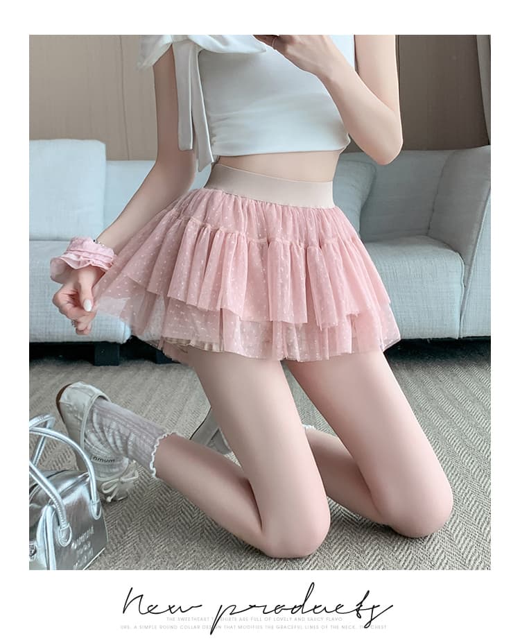 실사 프랑스식 케이크 치마바지 핫걸 슬림해 보이는 노출 방지 밴딩 하이웨이스트 발레 바람 도트 무늬 망사 a 반신 스커트 상세 이미지 30