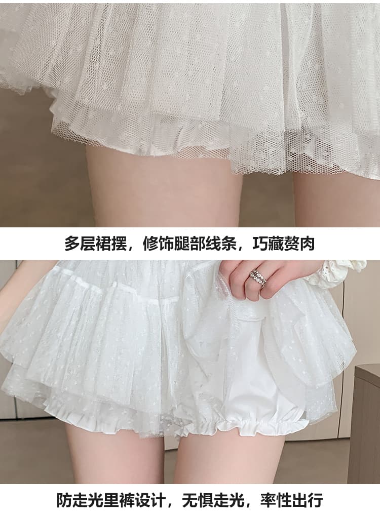 실사 프랑스식 케이크 치마바지 핫걸 슬림해 보이는 노출 방지 밴딩 하이웨이스트 발레 바람 도트 무늬 망사 a 반신 스커트 상세 이미지 39