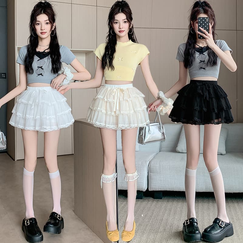 실사 달콤함 레이스 레이스 스트랩 망사 케이크 드레스 반신 스커트 여성 봄 여름 하이웨이스트 다용도 퍼프 미니 스커트 이미지 2
