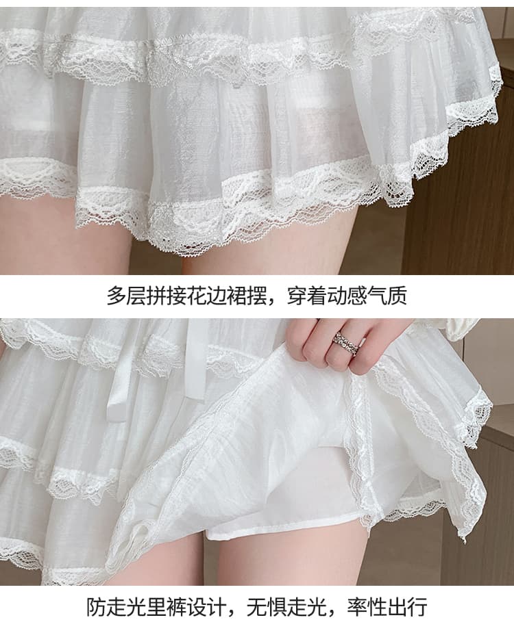 실사 달콤함 레이스 레이스 스트랩 망사 케이크 드레스 반신 스커트 여성 봄 여름 하이웨이스트 다용도 퍼프 미니 스커트 상세 이미지 38