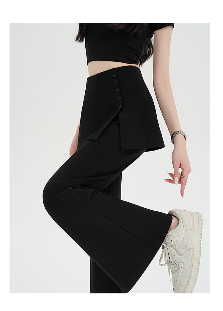 실사 부츠컷 치마바지 여성 봄 여름 새로운 하이웨이스트 슬림해 보이는 도루 센스 신축성 페이크 레이어드 행 공제 나팔 바지 상세 이미지 13
