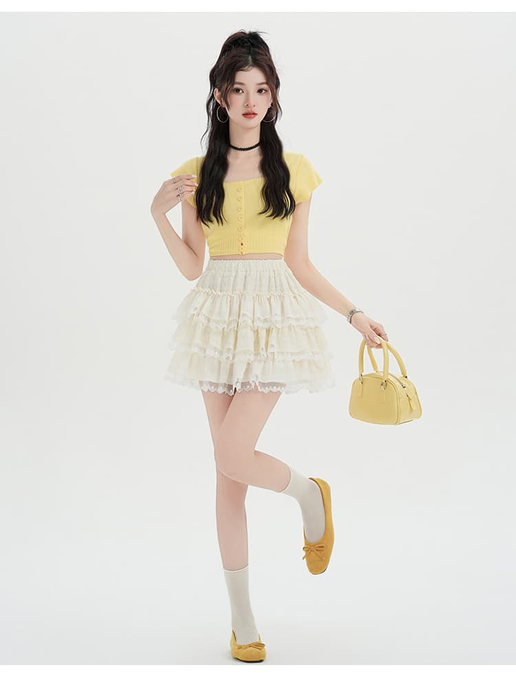 레이스 레이스 케이크 반신 스커트 여성 여름 작은 키 하이웨이스트 슬림해 보이는 노출 방지 한 마디 핫걸 퍼프 미니 스커트 상세 이미지 21